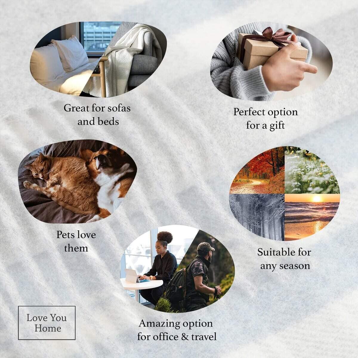 Manta de cachemira LYHome con merino - -Gris con Azul Claro - Imagen 4