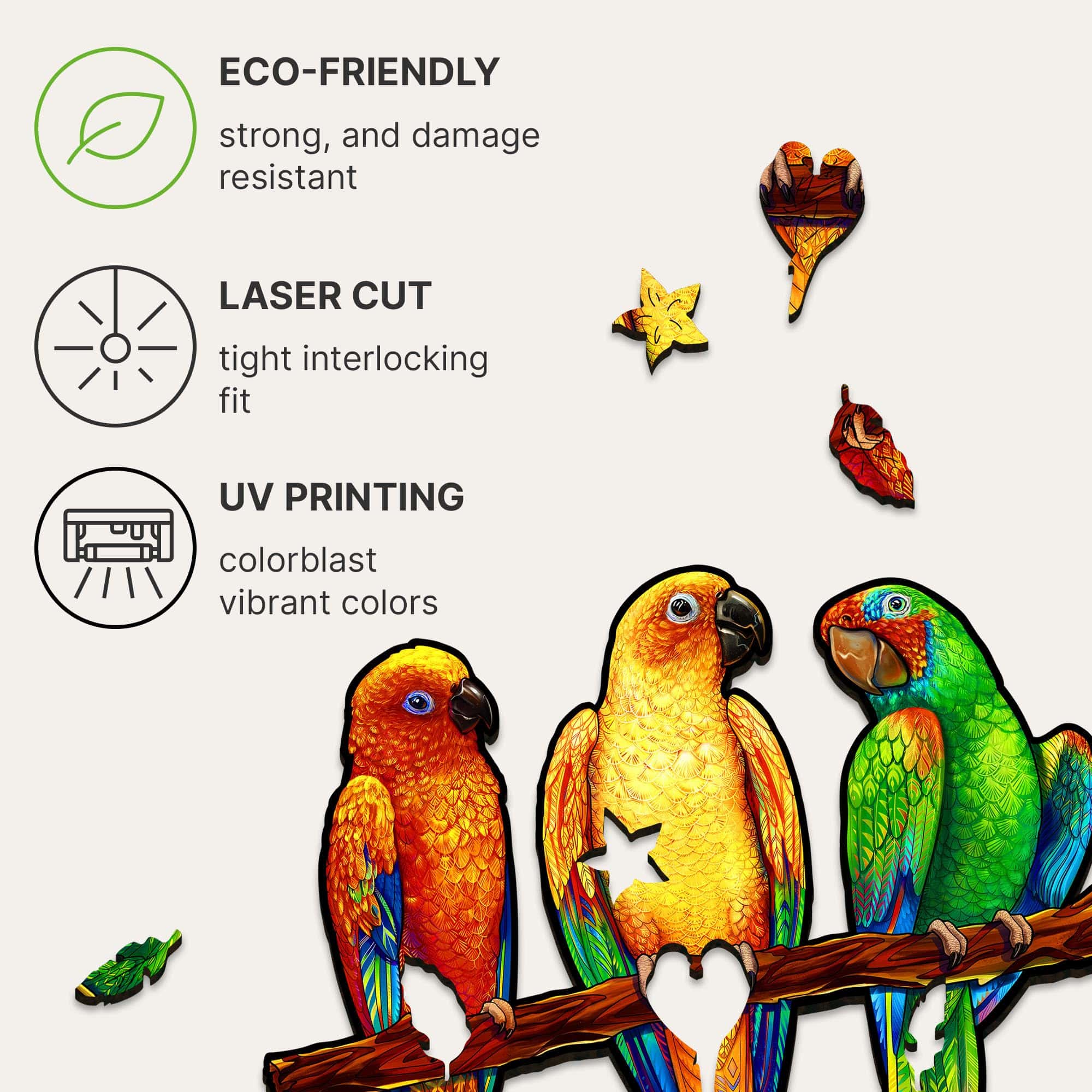 Rompecabezas de madera original UNIDRAGON - Loros - Imagen 10