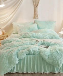 Juego de Funda de Edredón de Piel Sintética Verde HAIHUA