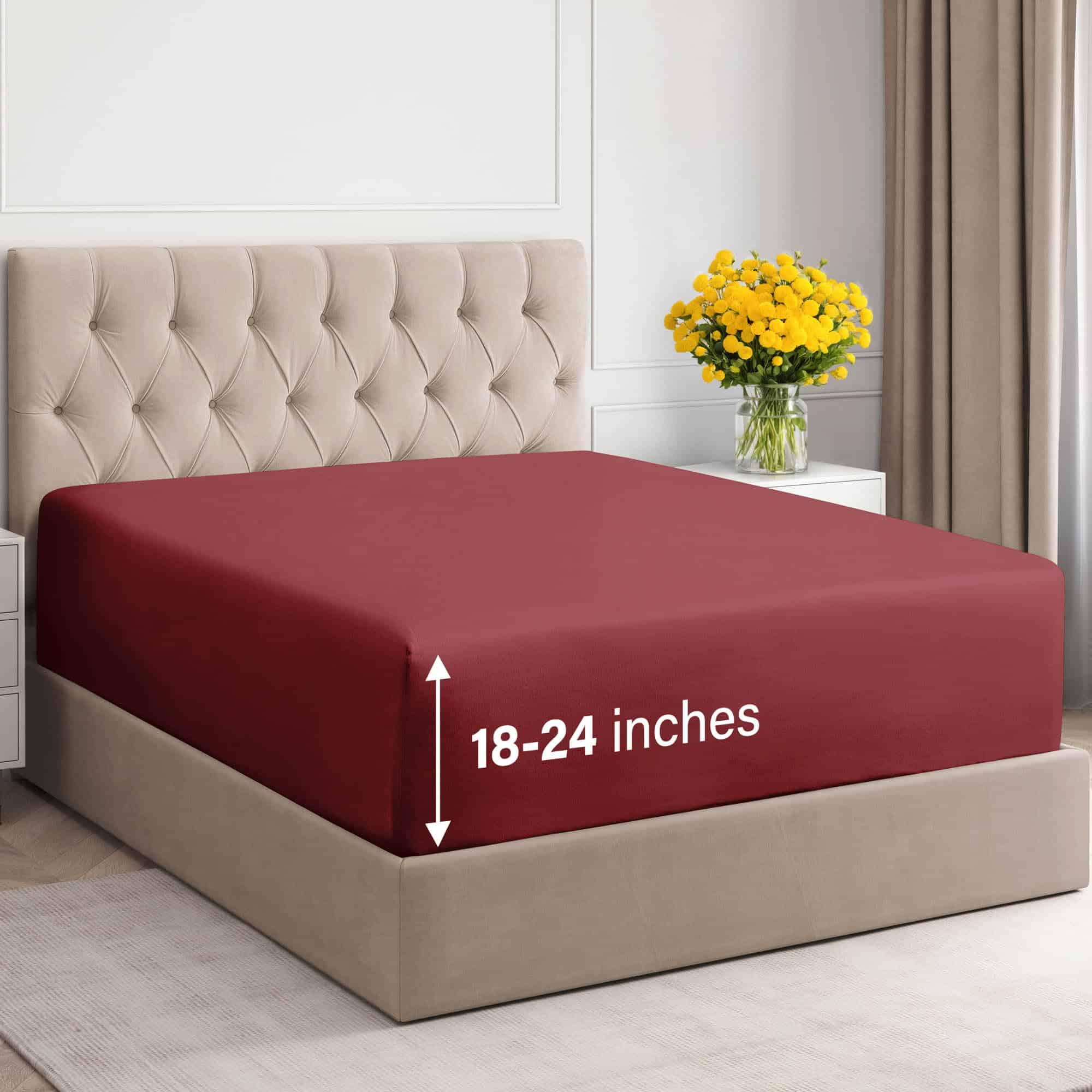 Sábana Ajustable Extra Profunda California -Borgoña