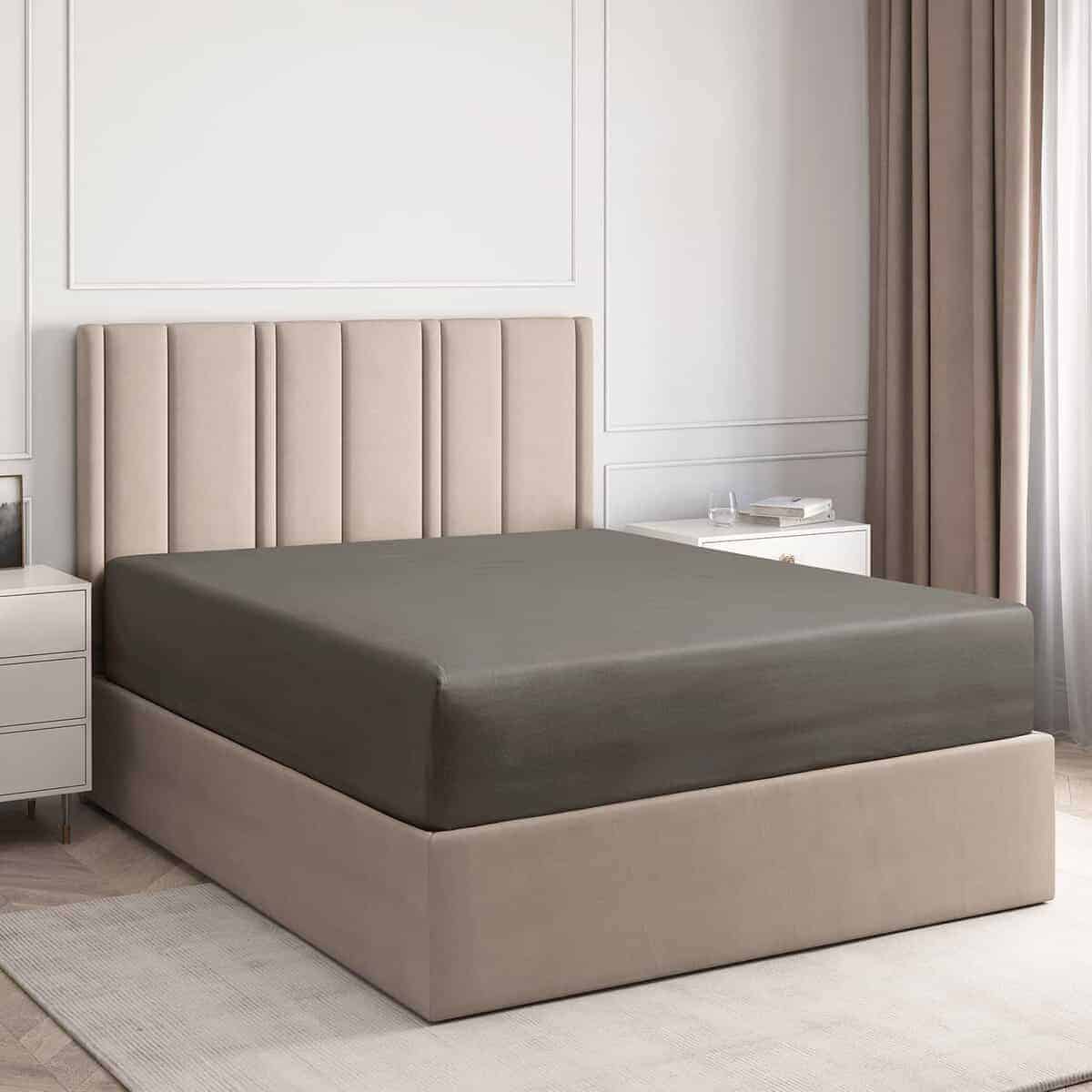 Sábana Ajustable de Algodón de 400 Hilos - -Gris Oscuro