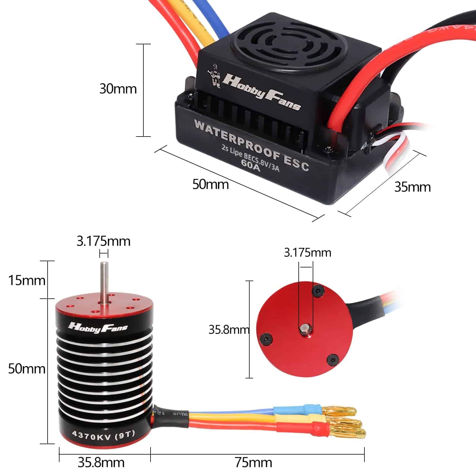 Motor Brushless Hobby Fans a Prueba de Agua F540 9T 4370KV - Imagen 7