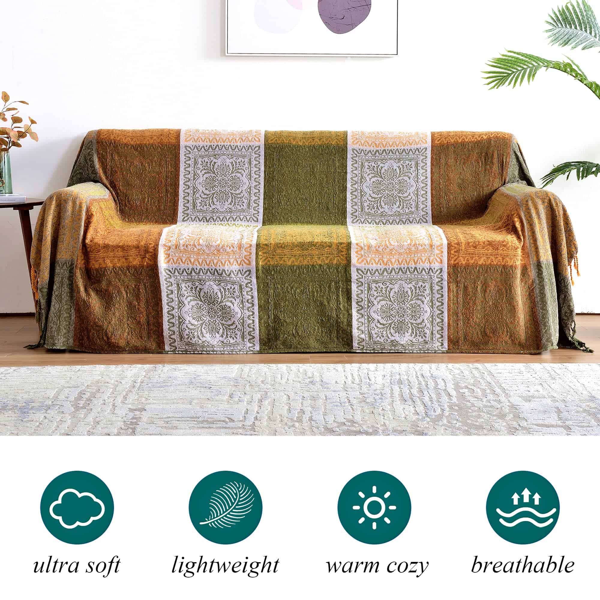 Manta de Tiro Boho, Mantas de Tiro Bohemias con Borlas para - Imagen 6