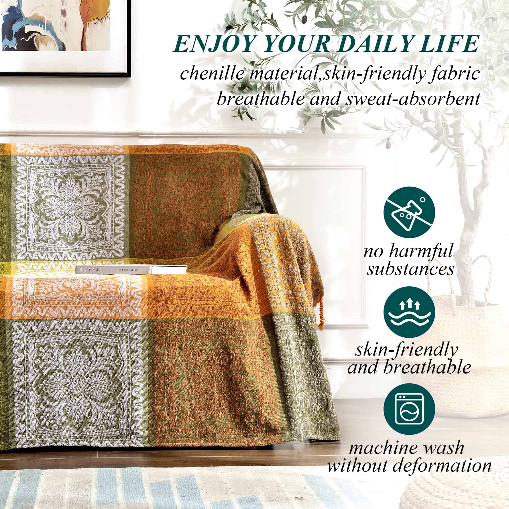 Manta de Tiro Boho, Mantas de Tiro Bohemias con Borlas para - Imagen 4