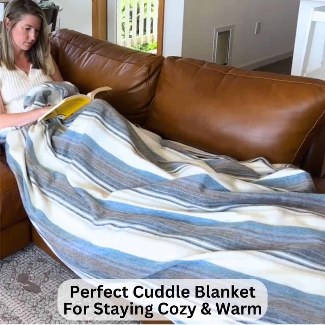 Manta de Lana de Alpaca DAVLINA | Súper -Azul Blanco Varicol - Imagen 8