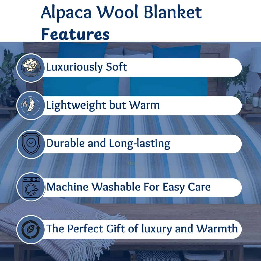 Manta de Lana de Alpaca DAVLINA | Súper -Azul Blanco Varicol - Imagen 9