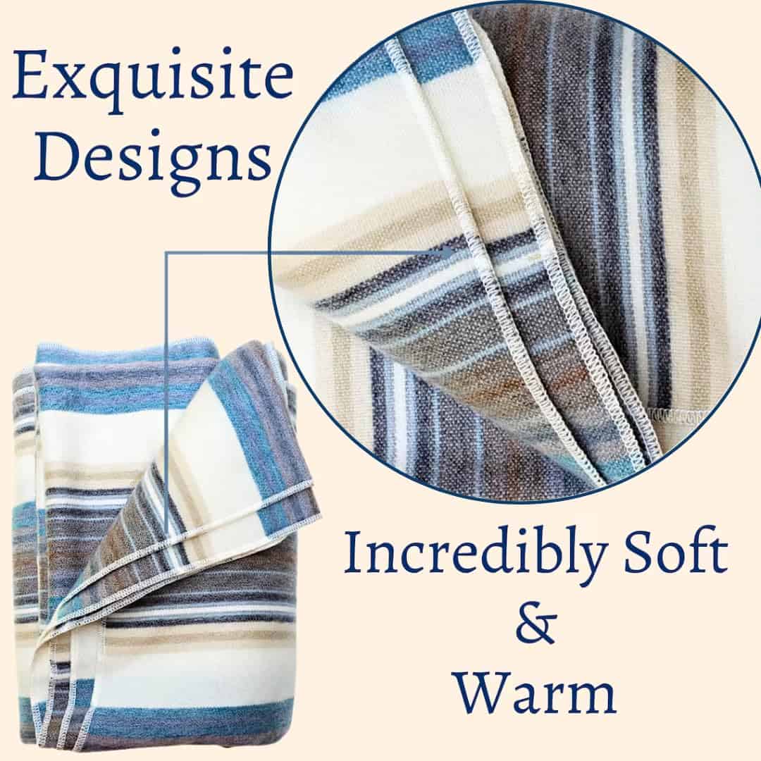 Manta de Lana de Alpaca DAVLINA | Súper -Azul Blanco Varicol - Imagen 6