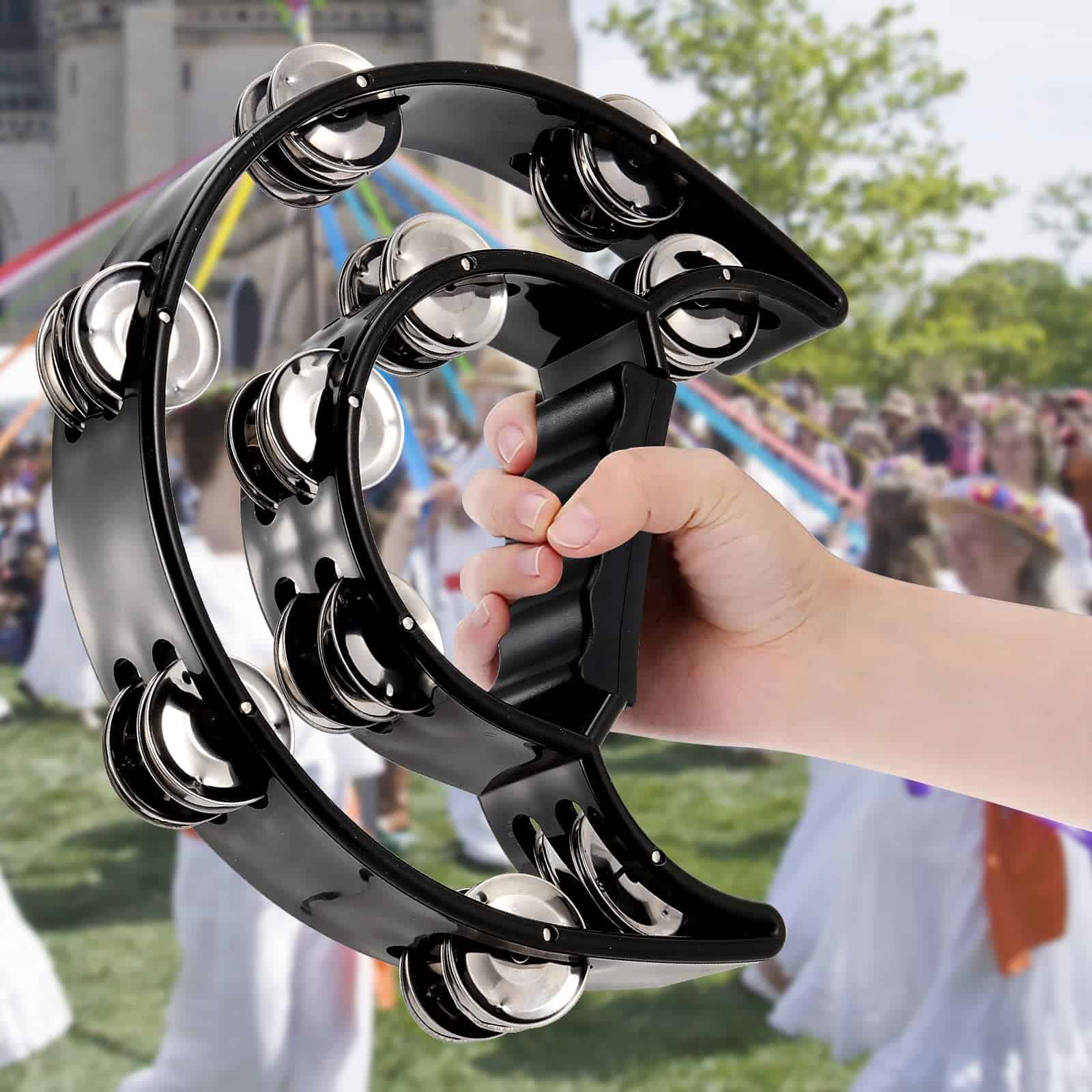 KOHAND 6 Packs 9 Inch Half Moon Tambourine, Doble Fila de - Imagen 7