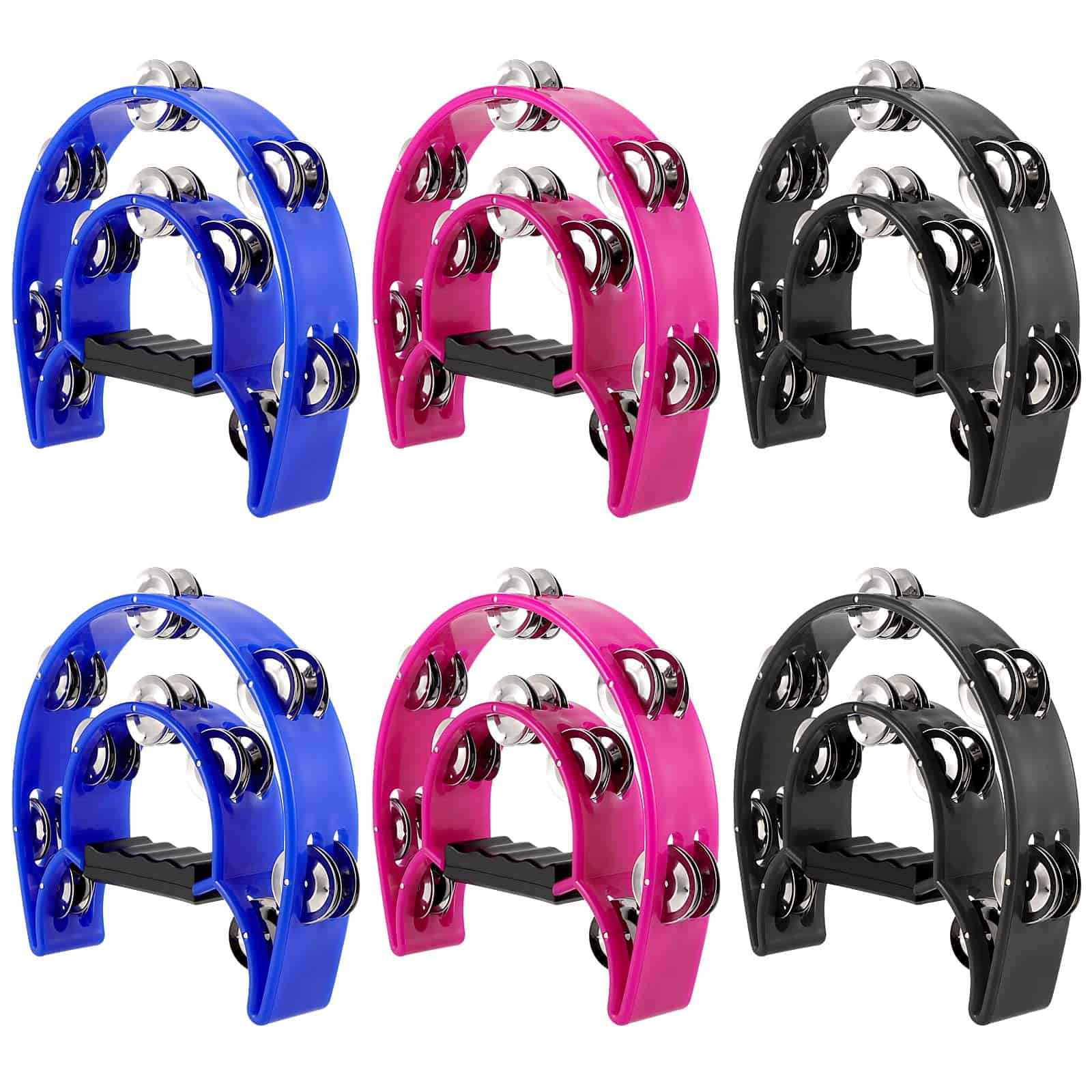 KOHAND 6 Packs 9 Inch Half Moon Tambourine, Doble Fila de