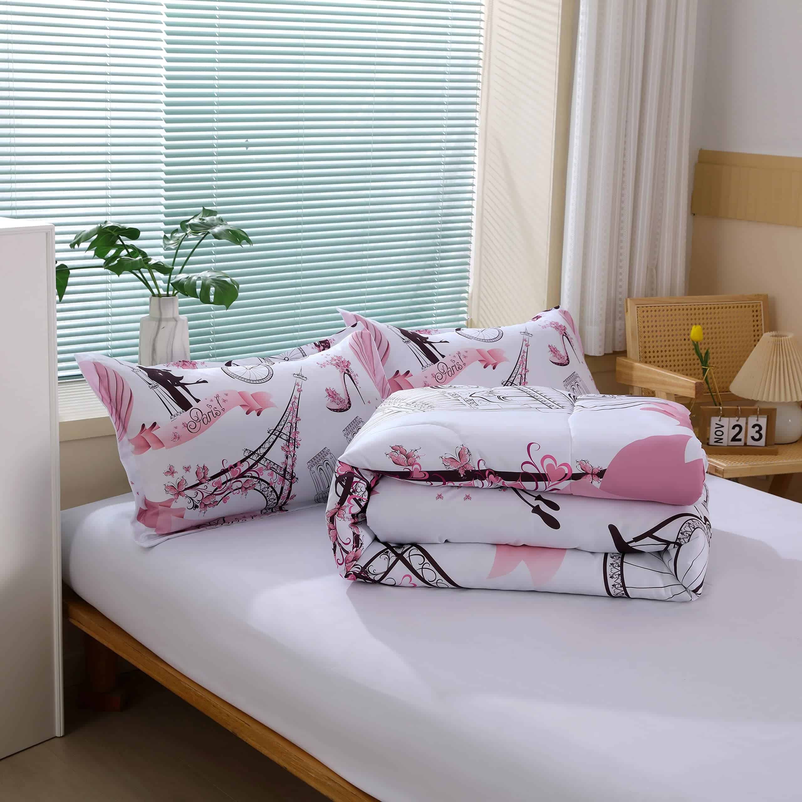 Juego de Edredón Estilo París Rosa Romántico para Niñas y - Imagen 9