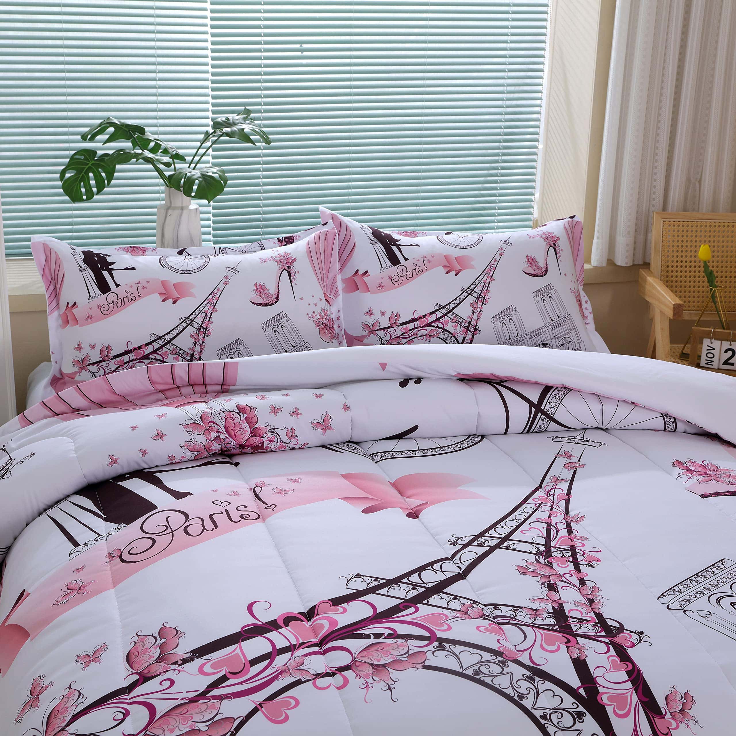 Juego de Edredón Estilo París Rosa Romántico para Niñas y - Imagen 6