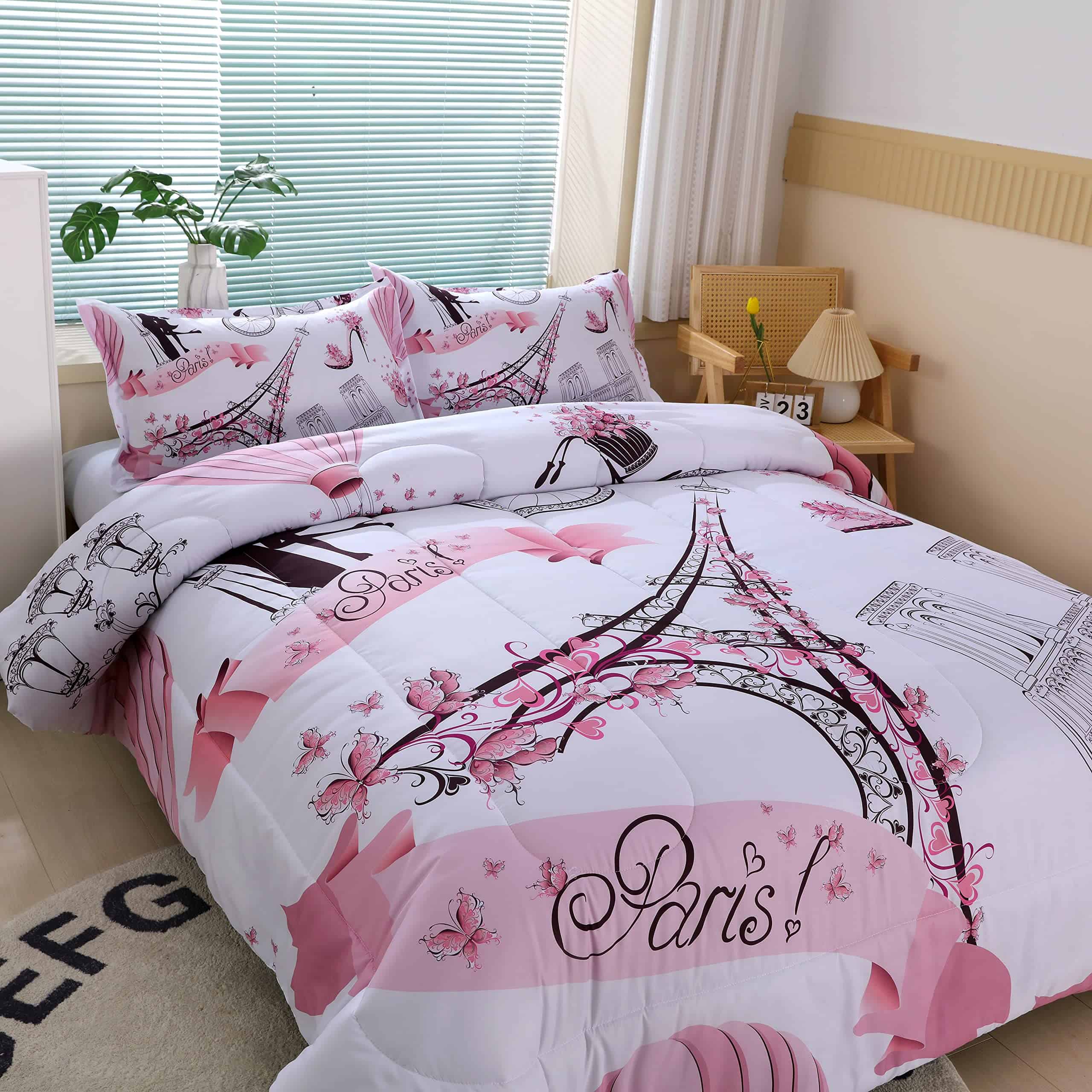 Juego de Edredón Estilo París Rosa Romántico para Niñas y - Imagen 4