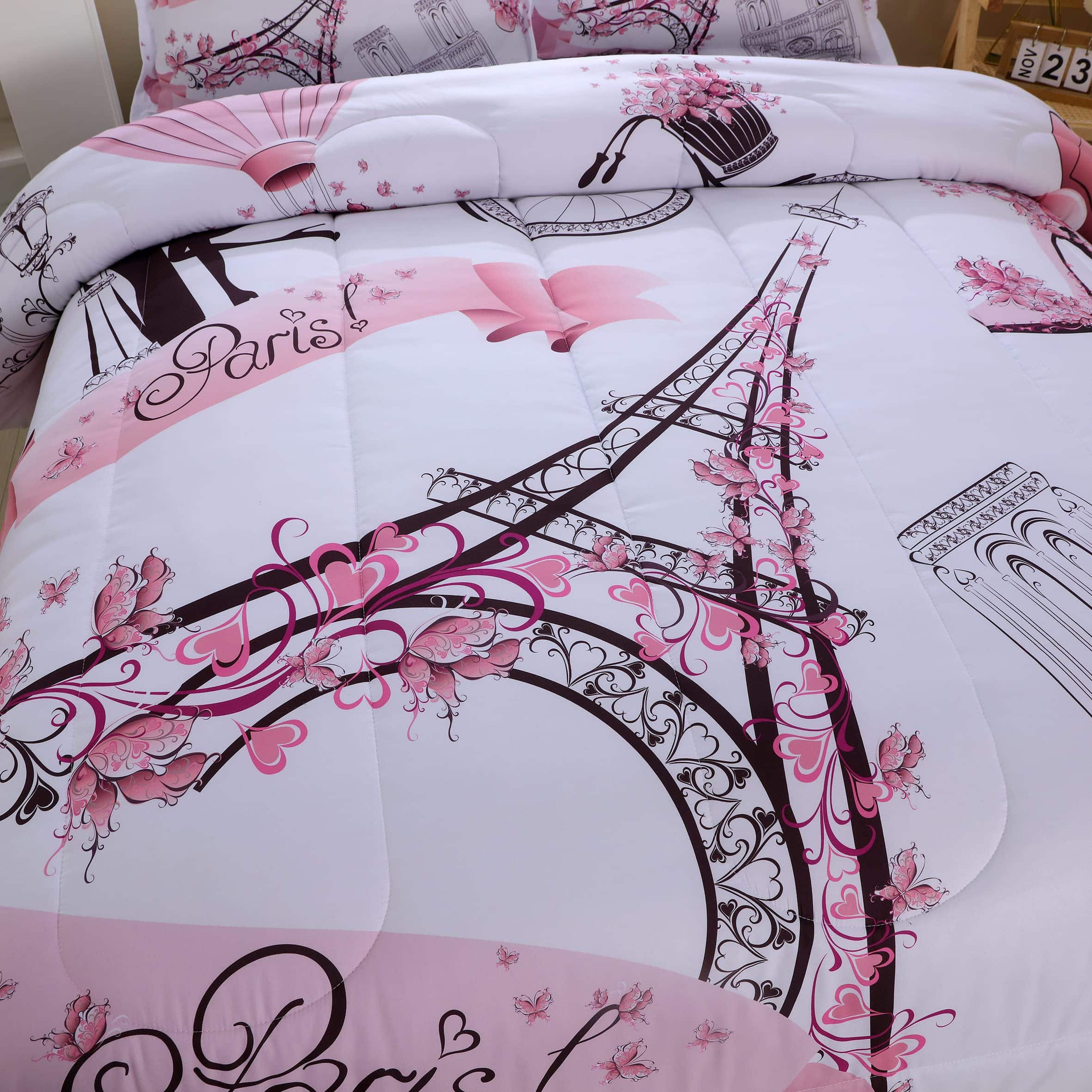 Juego de Edredón Estilo París Rosa Romántico para Niñas y - Imagen 7