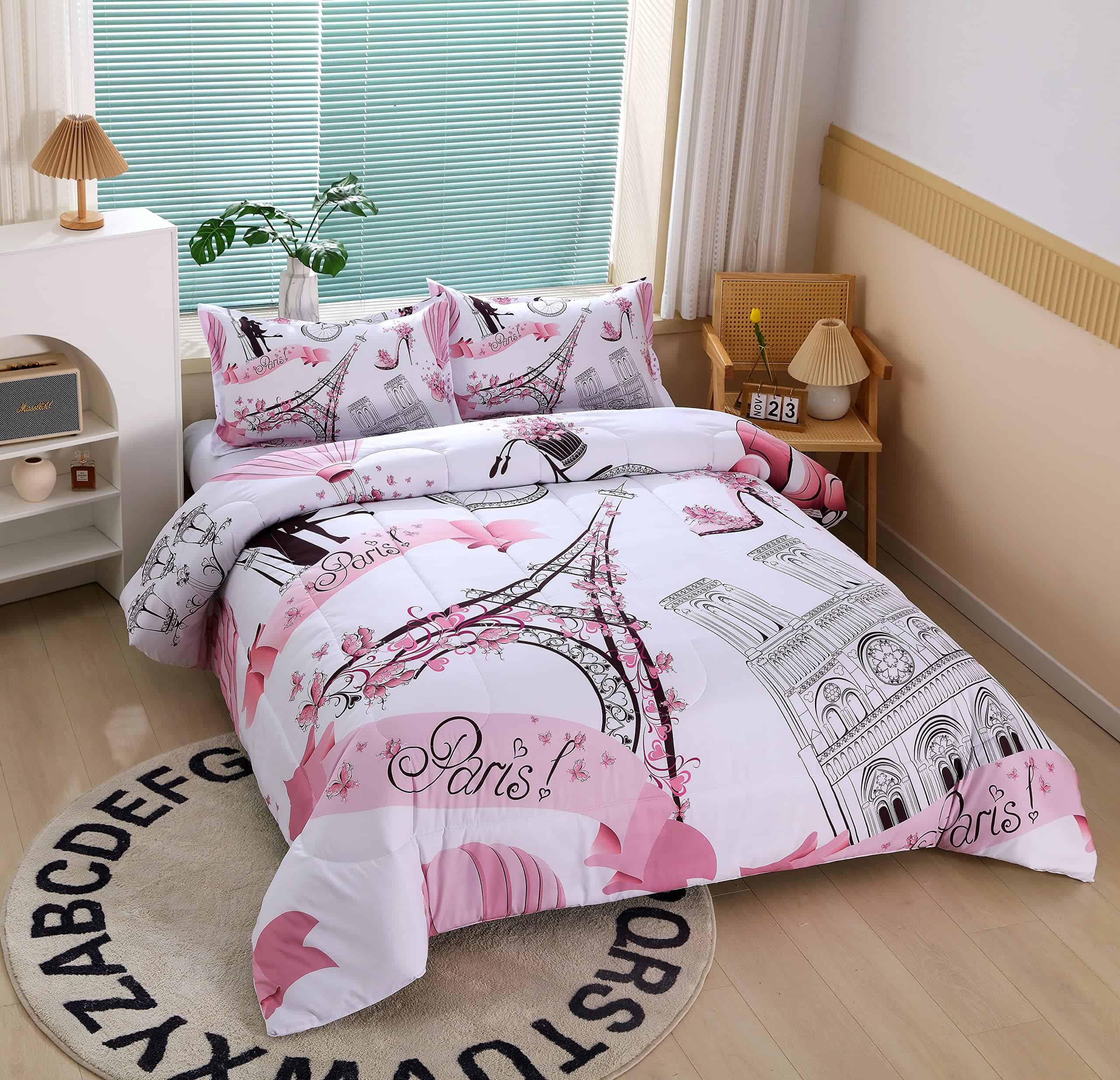 Juego de Edredón Estilo París Rosa Romántico para Niñas y - Imagen 3