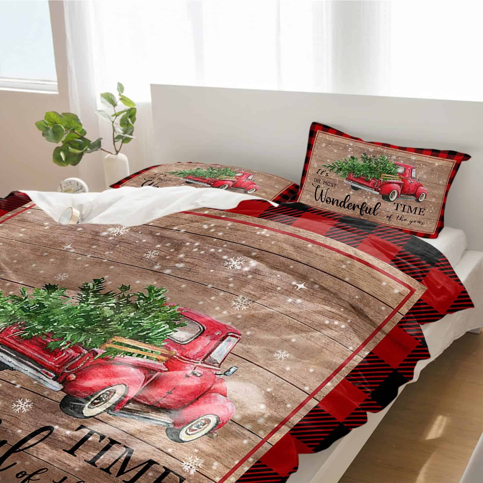 Juego de 3 Piezas de Ropa de Cama Navidad Camioneta Roja - Imagen 6