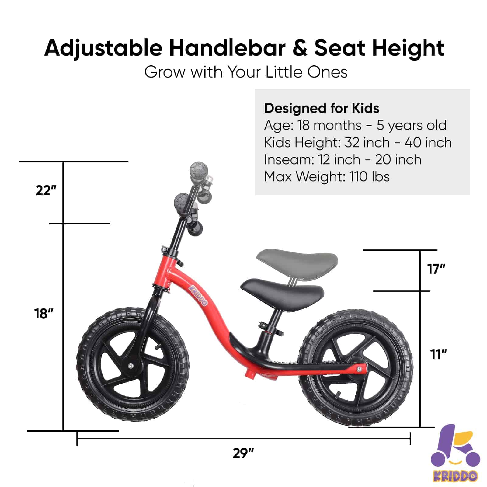 Bicicleta de Equilibrio para Niños KRIDDO de -Rojo - Imagen 6