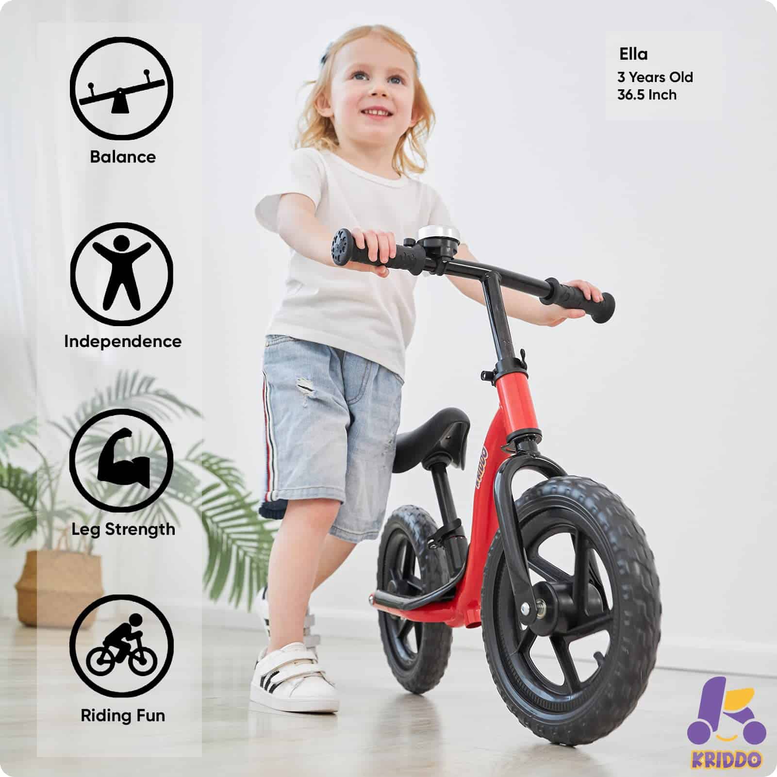 Bicicleta de Equilibrio para Niños KRIDDO de -Rojo - Imagen 3