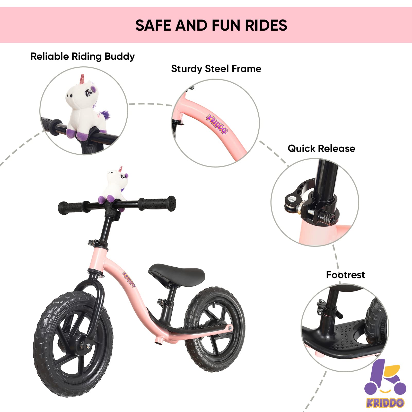 Bicicleta de Equilibrio para Niños Pequeños de -Rosa - Imagen 5