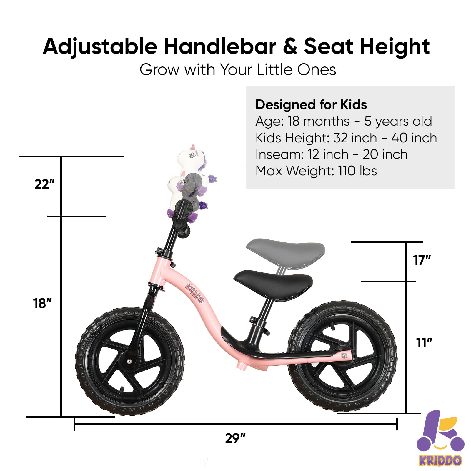 Bicicleta de Equilibrio para Niños Pequeños de -Rosa - Imagen 6