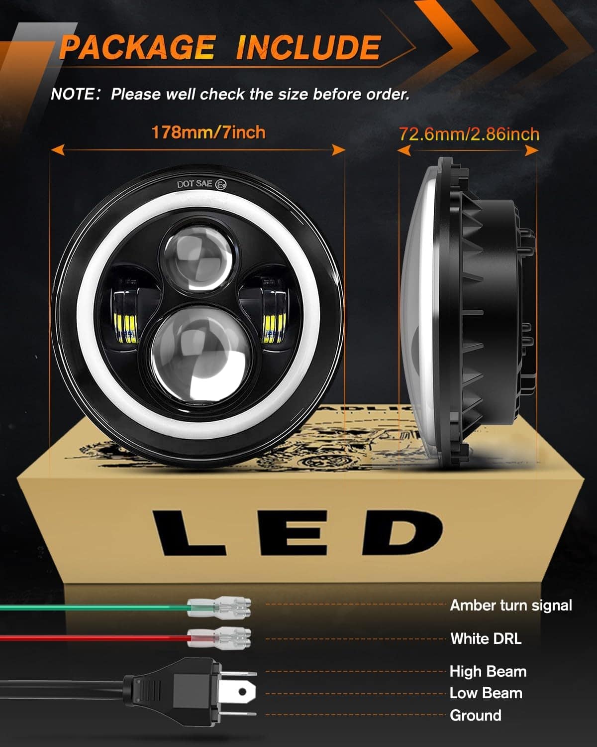 MGLLIGHT DOT Faro LED de 7 pulgadas para Motocicleta con - Imagen 8