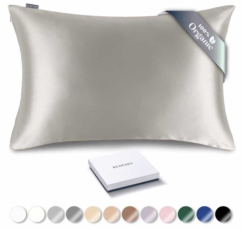 Funda de Almohada de Seda Orgánica RENESSY - -Gris Claro