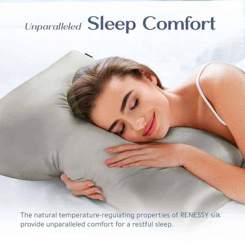Funda de Almohada de Seda Orgánica RENESSY - -Gris Claro - Imagen 4