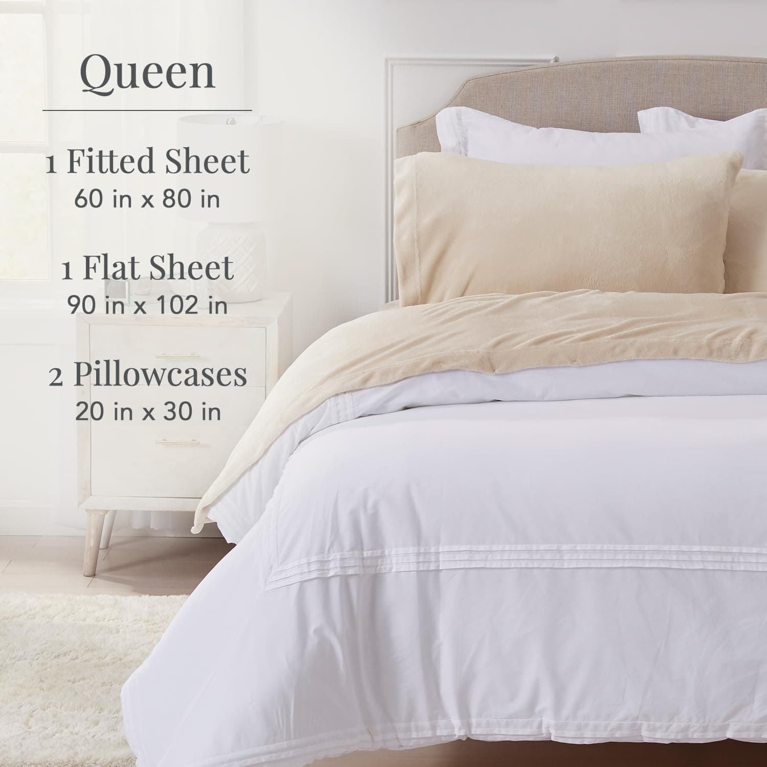 Juego de sábanas de microfleece ultra suave -Beige - Imagen 3