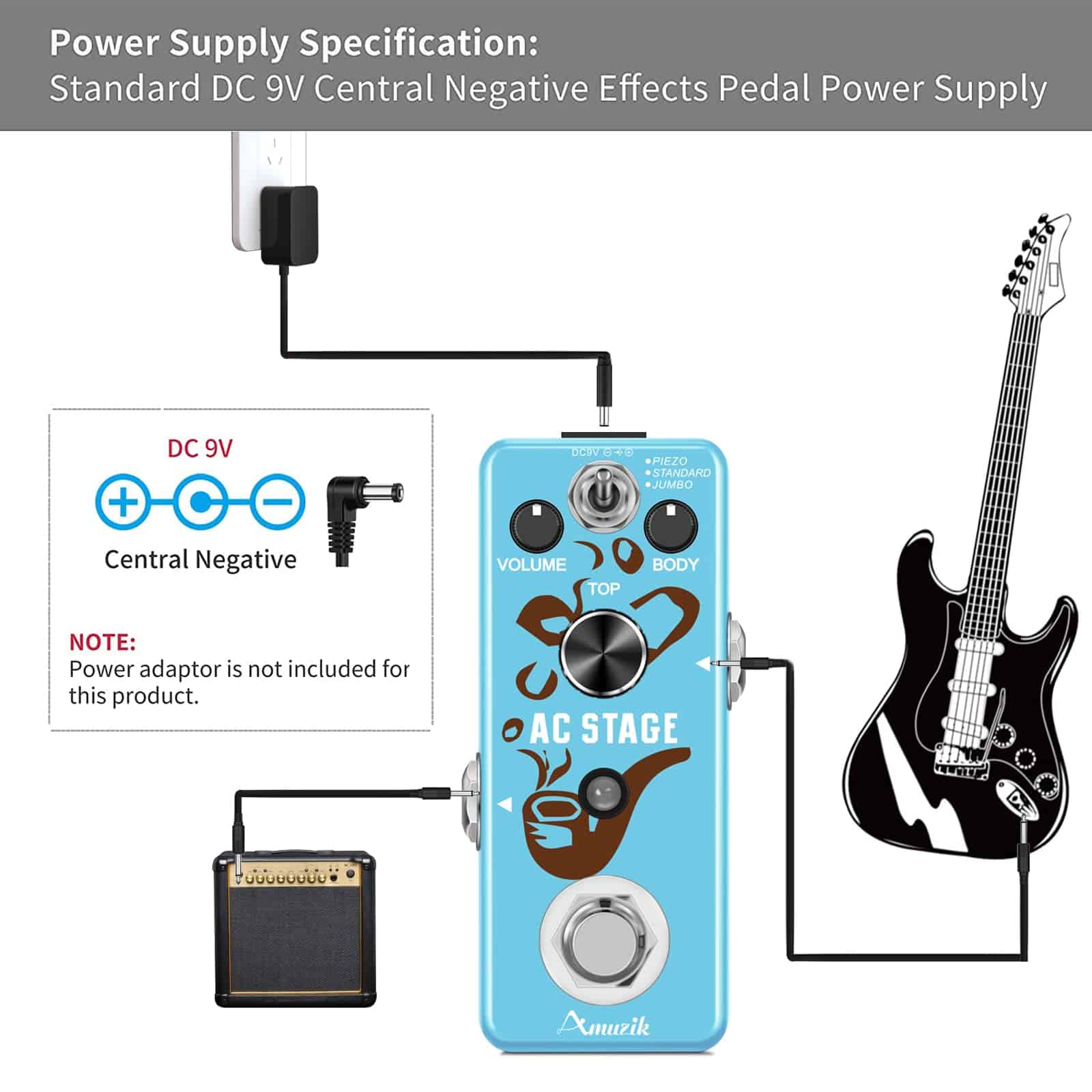 Pedal Simulador de Guitarra Acústica Amuzik Analog AC Stage - Imagen 7