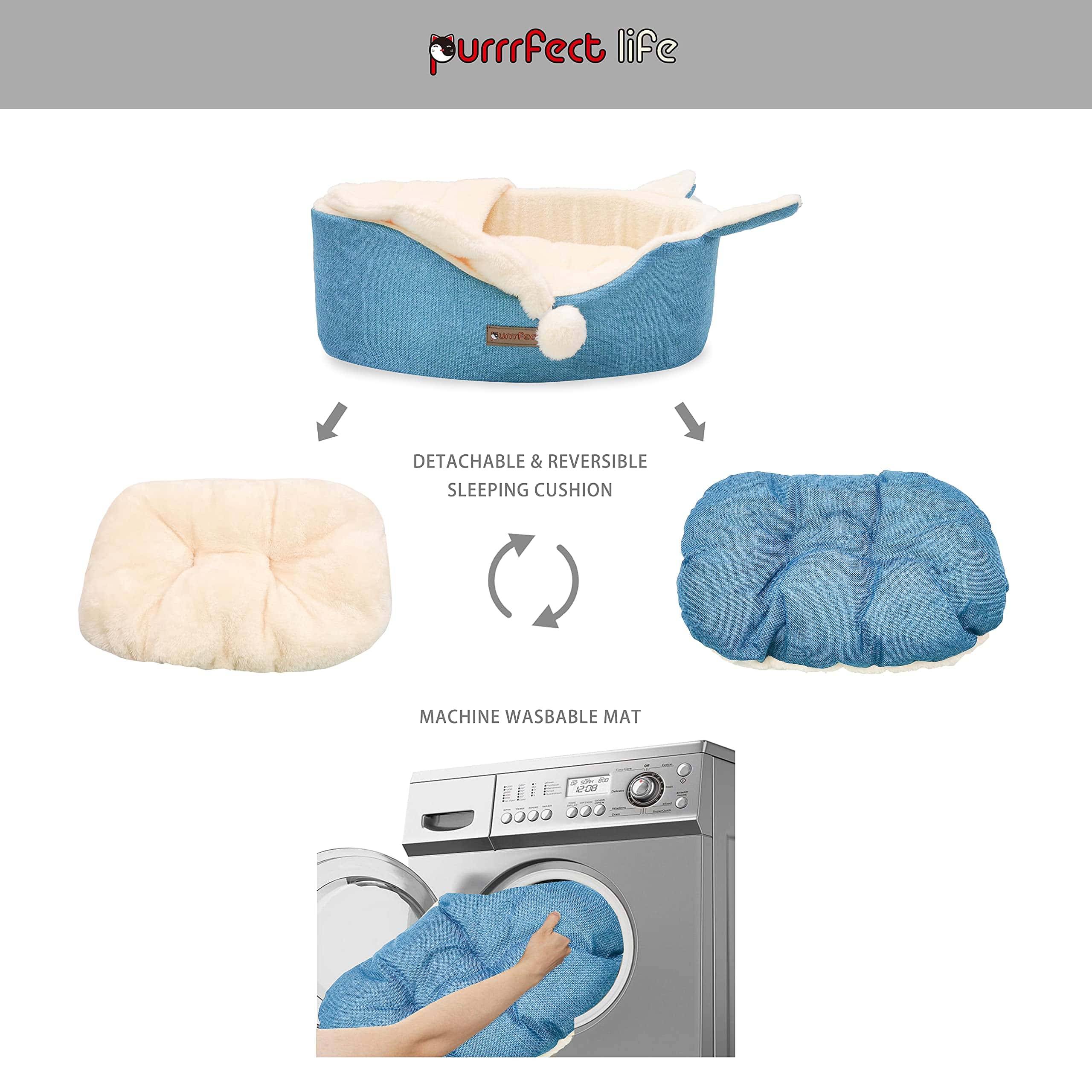 Cama Oval para Mascotas purrrfect life para Gatos y Perros - Imagen 5