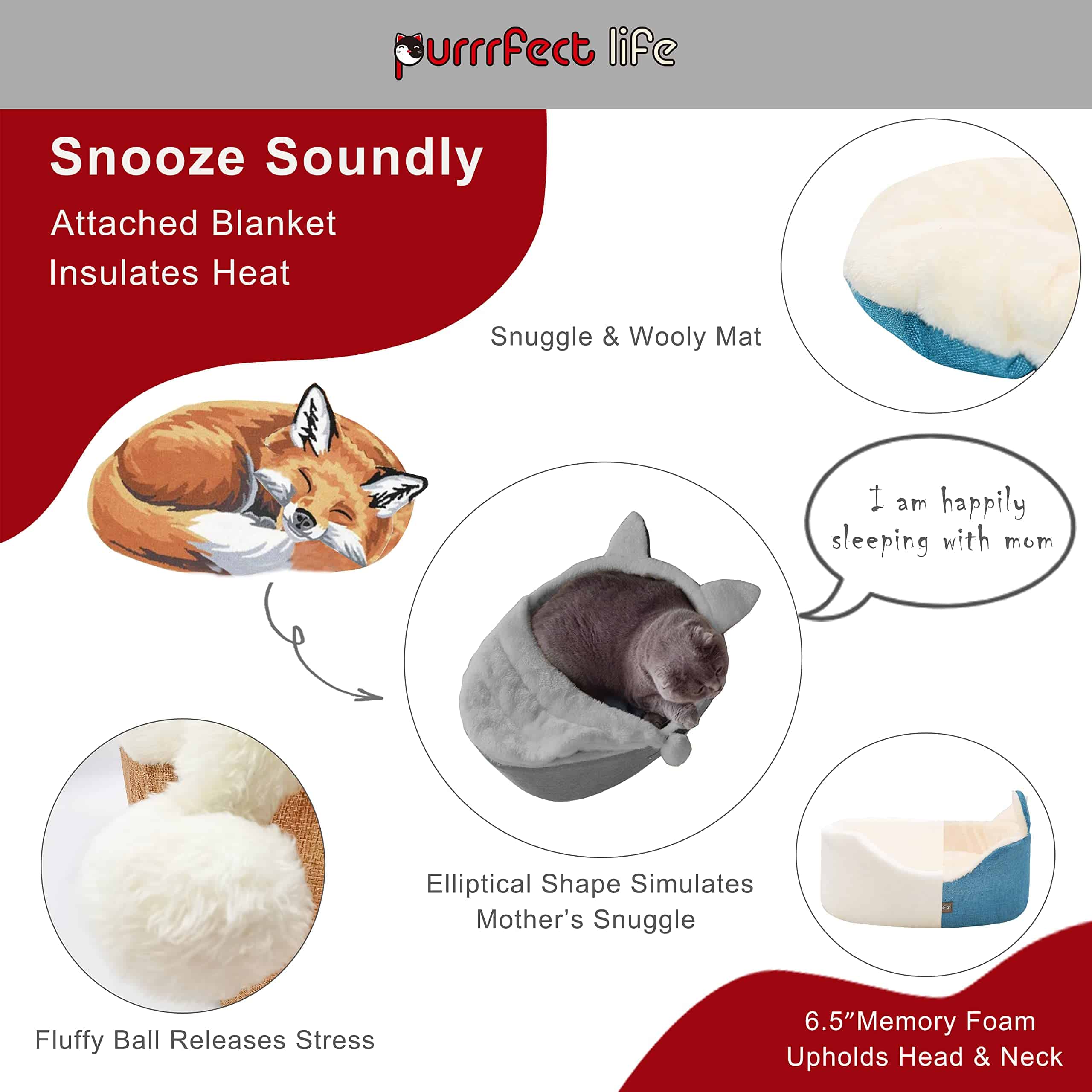 Cama Oval para Mascotas purrrfect life para Gatos y Perros - Imagen 4