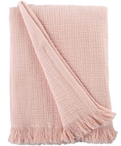 Manta de Muselina Rosa Rubor Suave con Flecos, Mantas de
