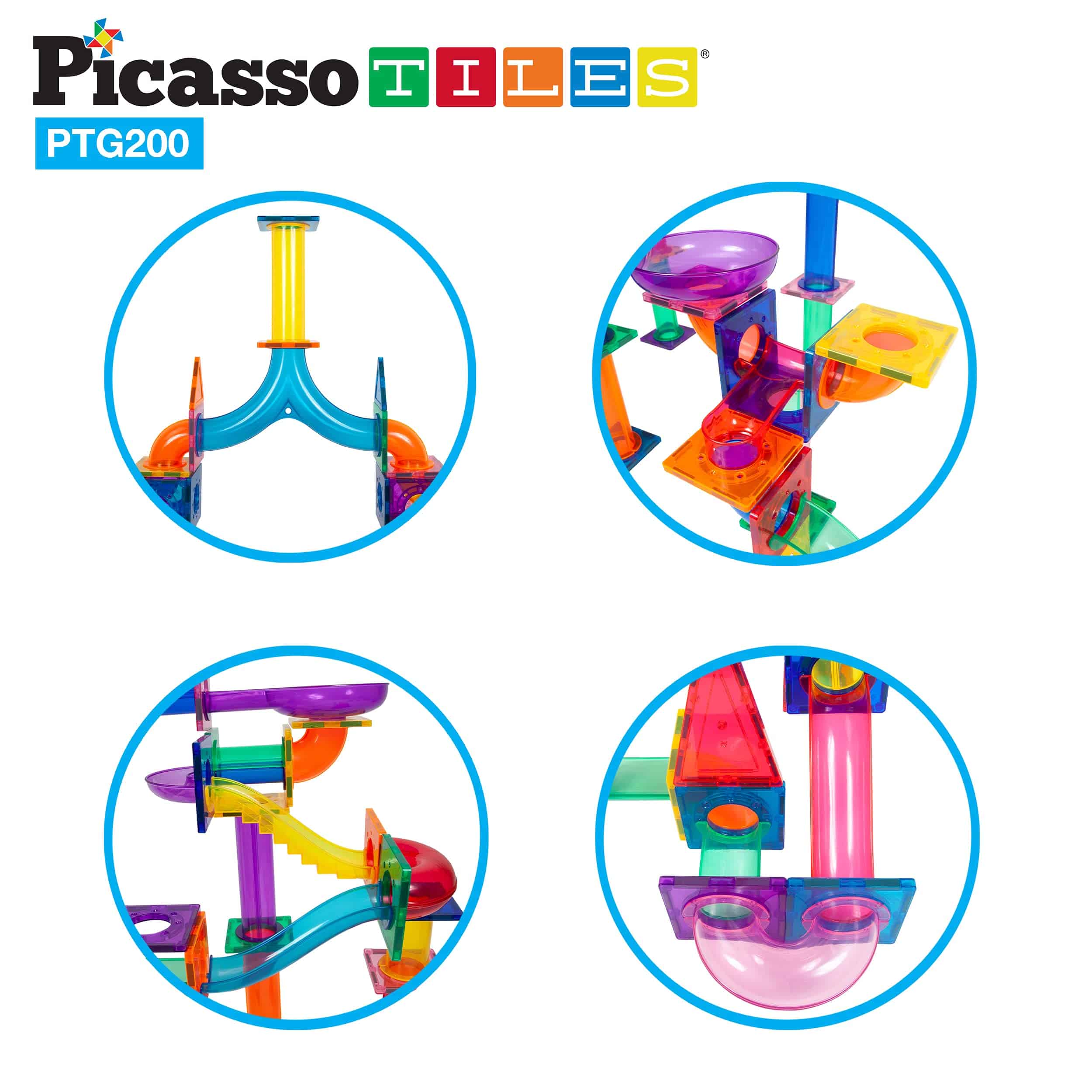 PicassoTiles 200 Piezas Juego de Pista de Canicas