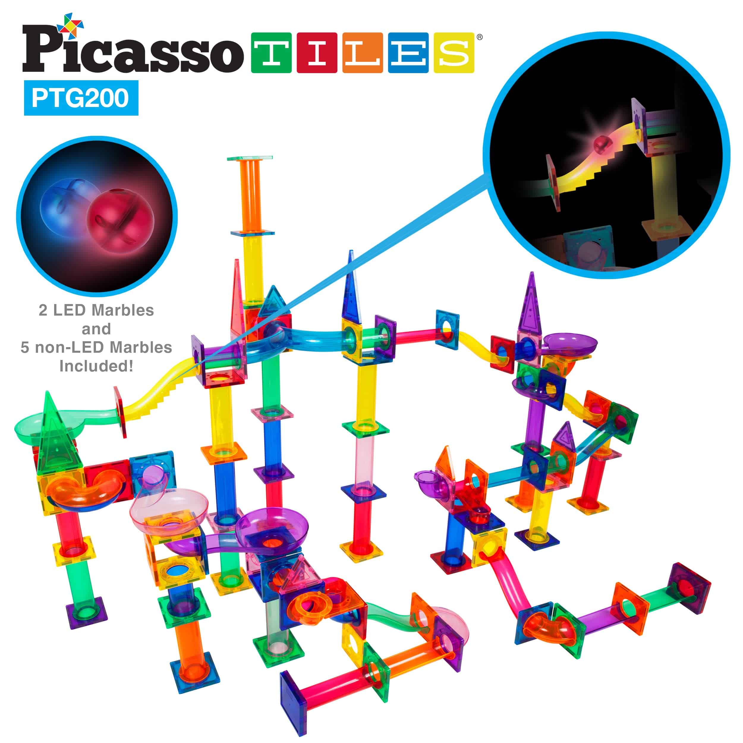PicassoTiles 200 Piezas Juego de Pista de Canicas - Imagen 4
