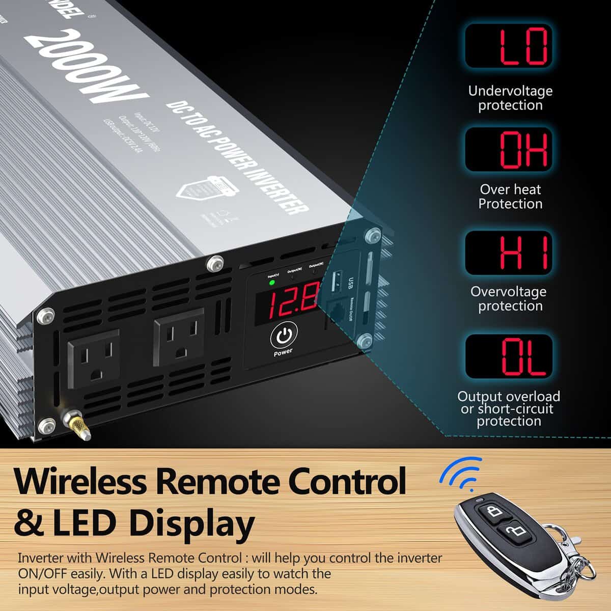 Inversor de Energía GIANDEL 2000W Onda Senoidal Modificada - Imagen 4