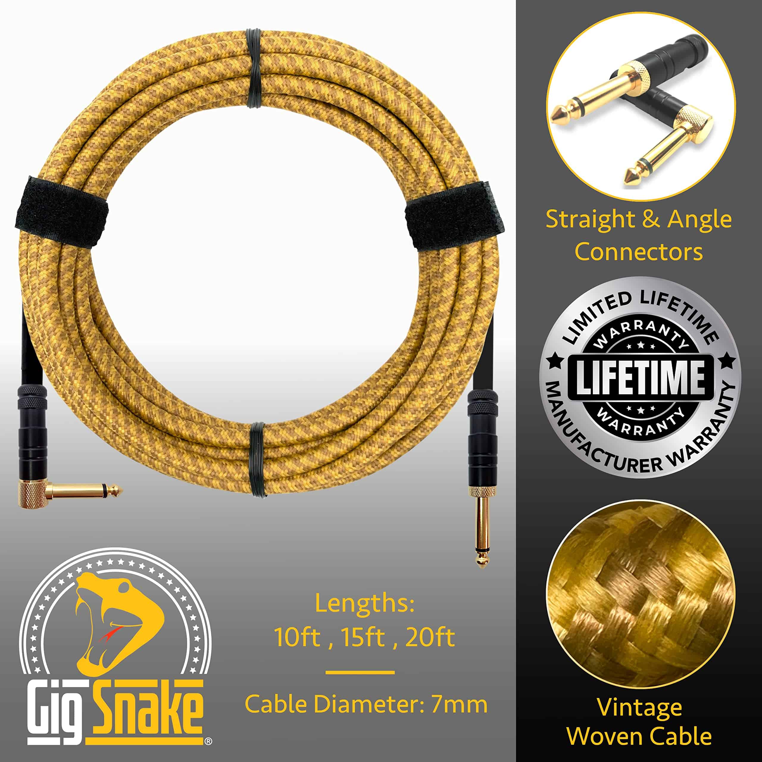 Cable de Guitarra 20 pies - Cable de Instrumento Amarillo - Imagen 8