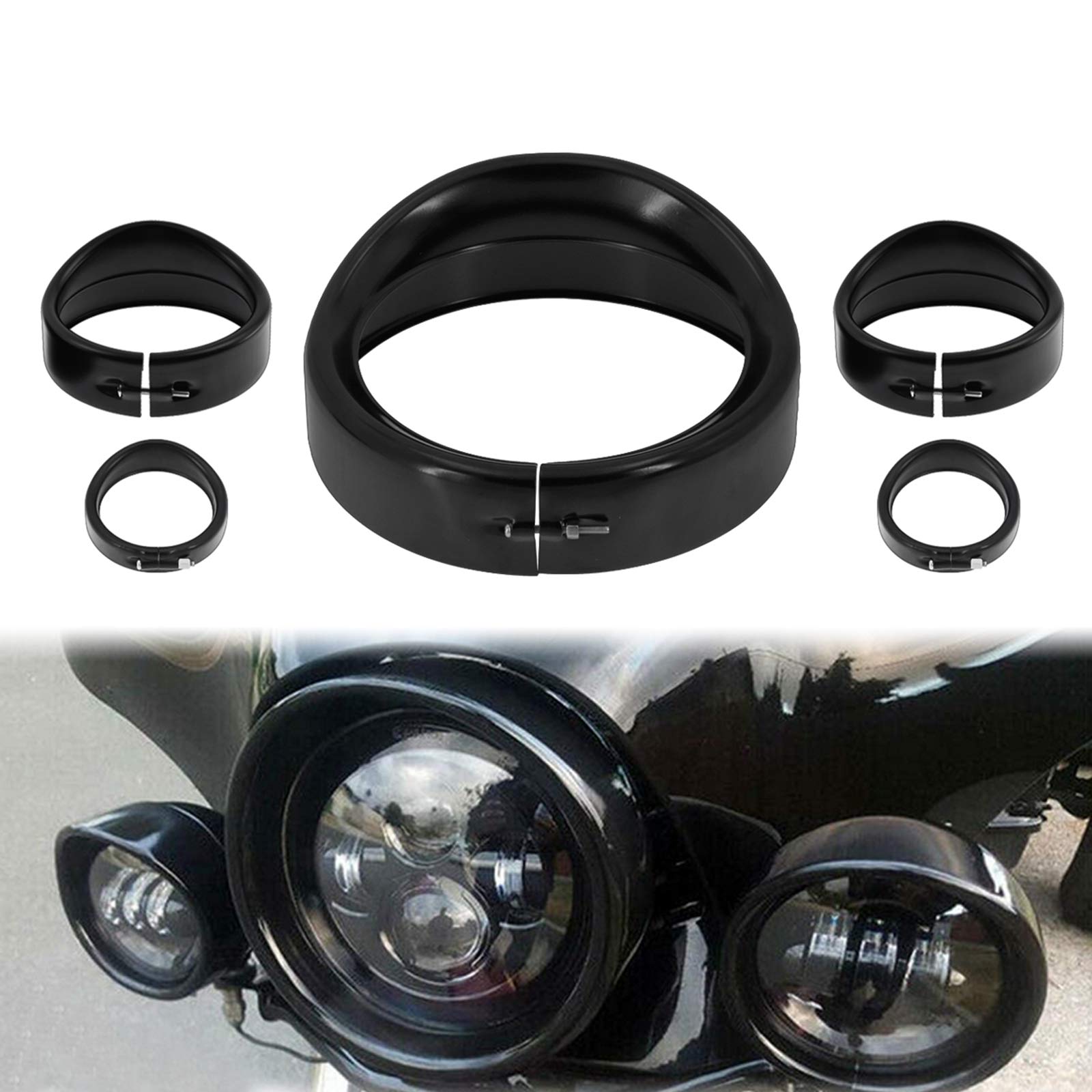 YHMTIVTU Visor Style 7" Headlight Trim Ring 4 1/2" Passing