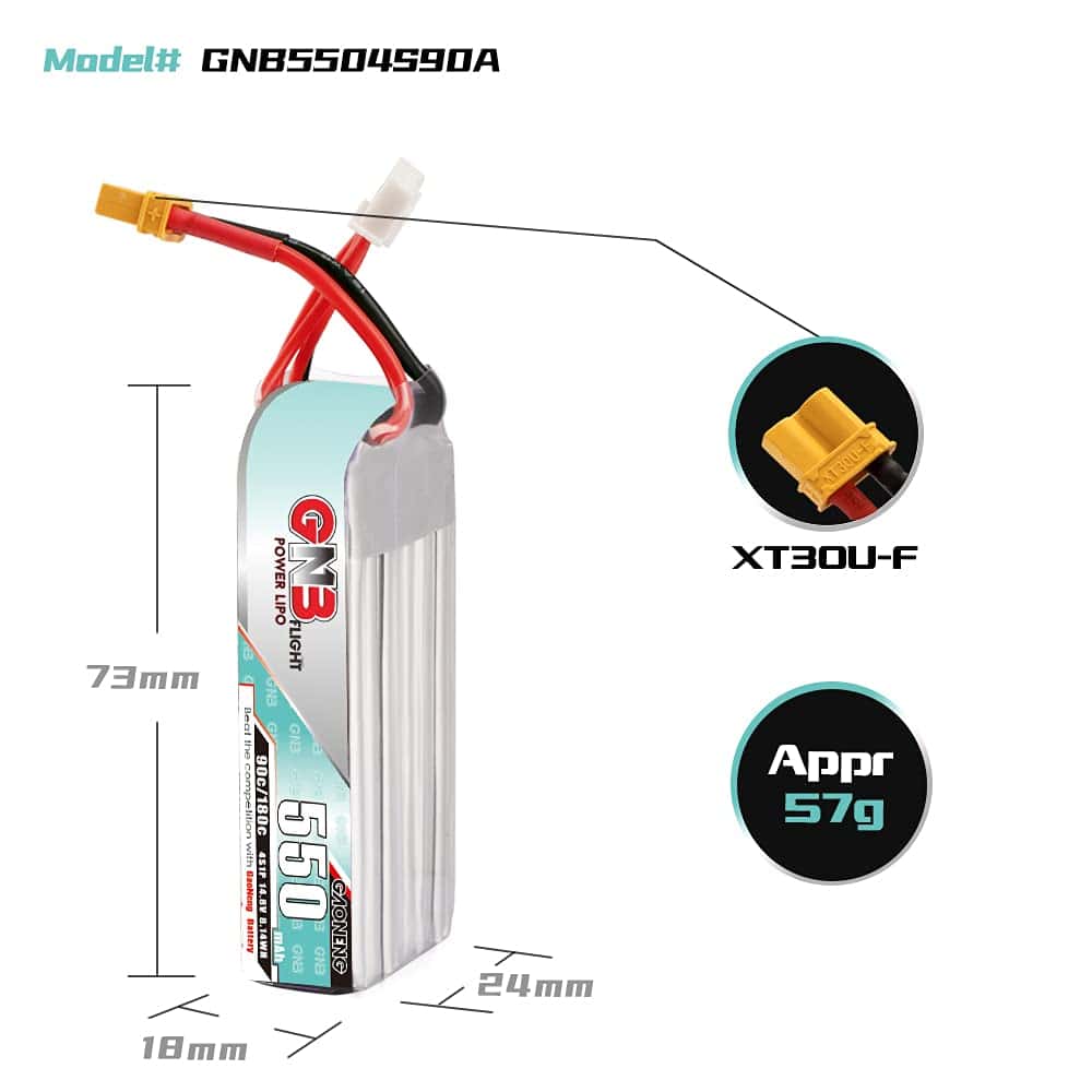 Paquete de 2 Baterías LiPo GNB 4S 550mAh 14.8V 90C con - Imagen 6