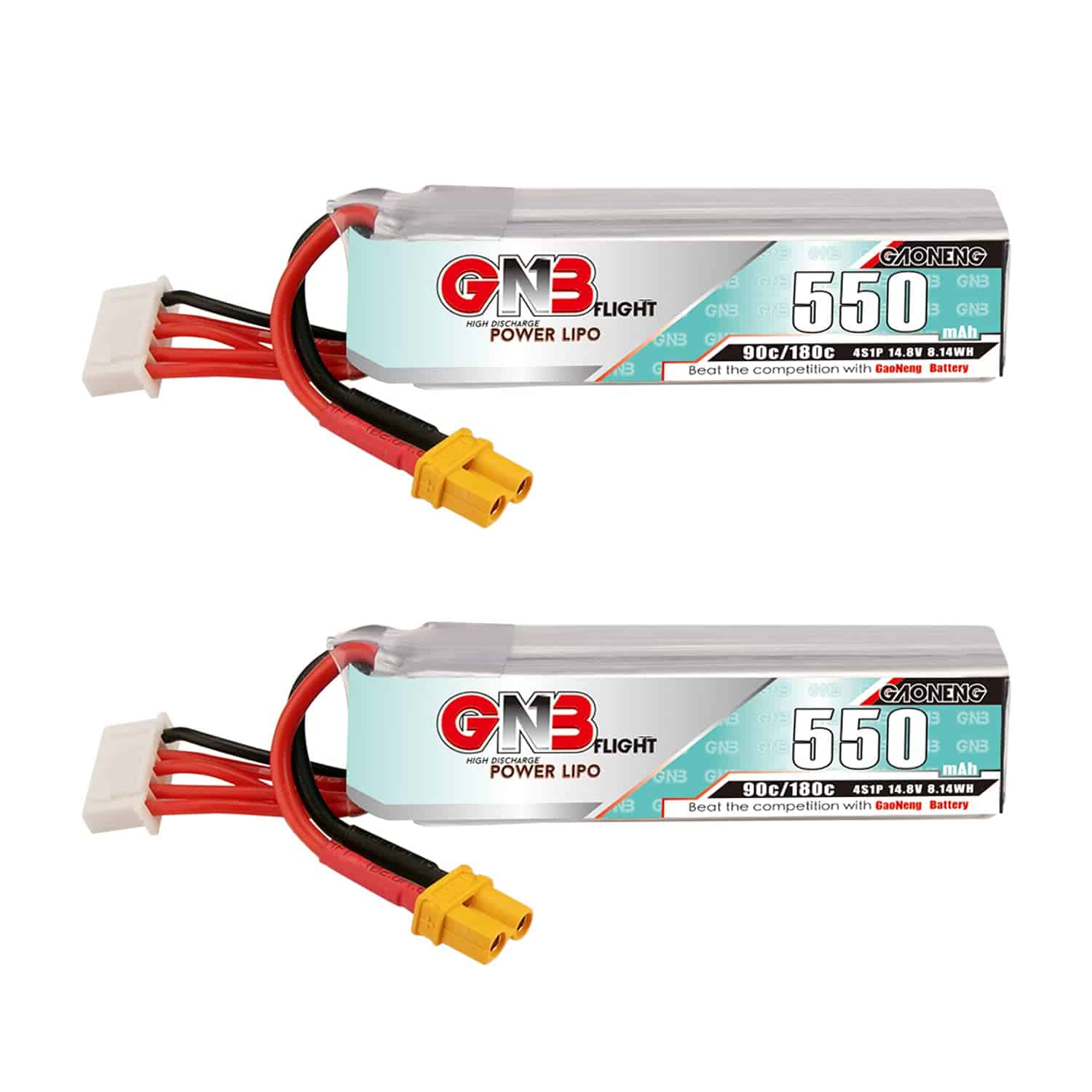 Paquete de 2 Baterías LiPo GNB 4S 550mAh 14.8V 90C con