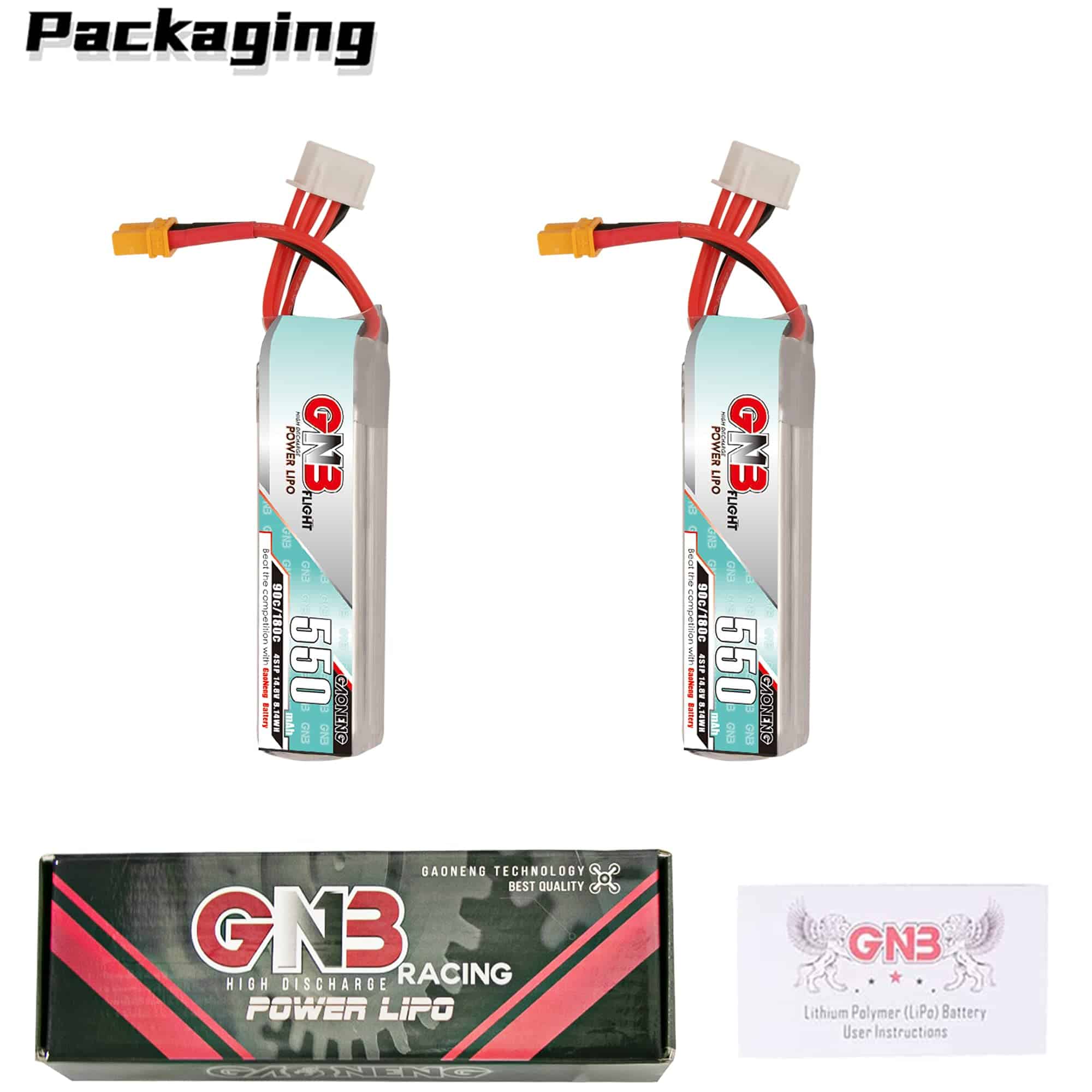 Paquete de 2 Baterías LiPo GNB 4S 550mAh 14.8V 90C con - Imagen 8