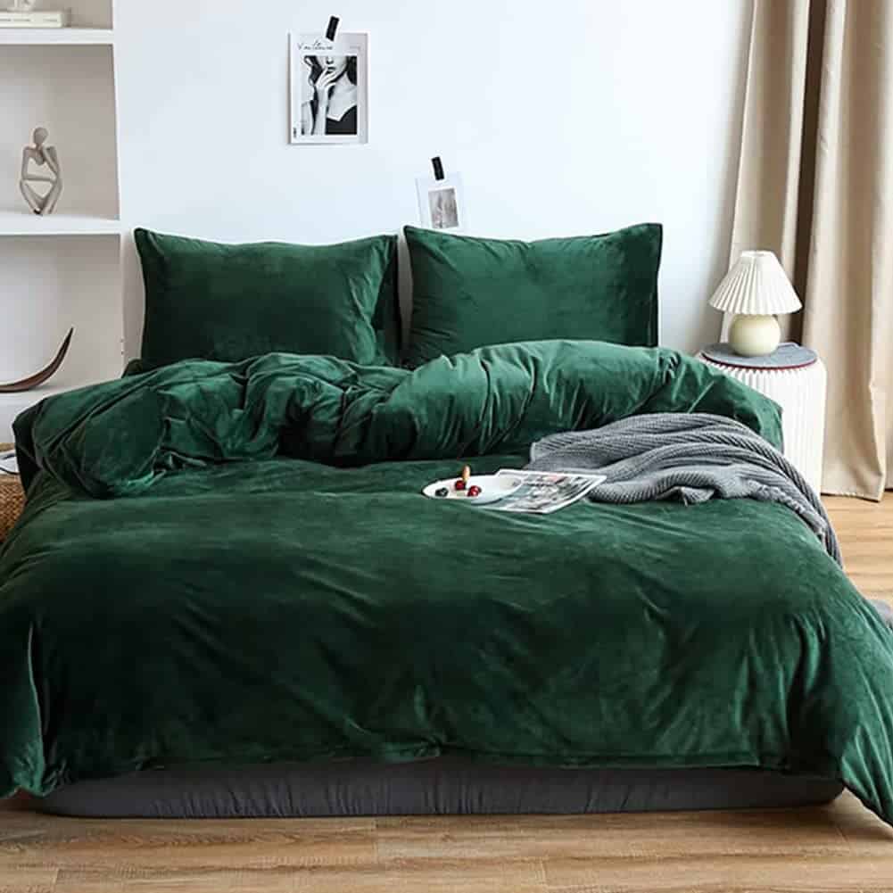 Juego de Funda de Edredón de Terciopelo Verde Oscuro - Imagen 3