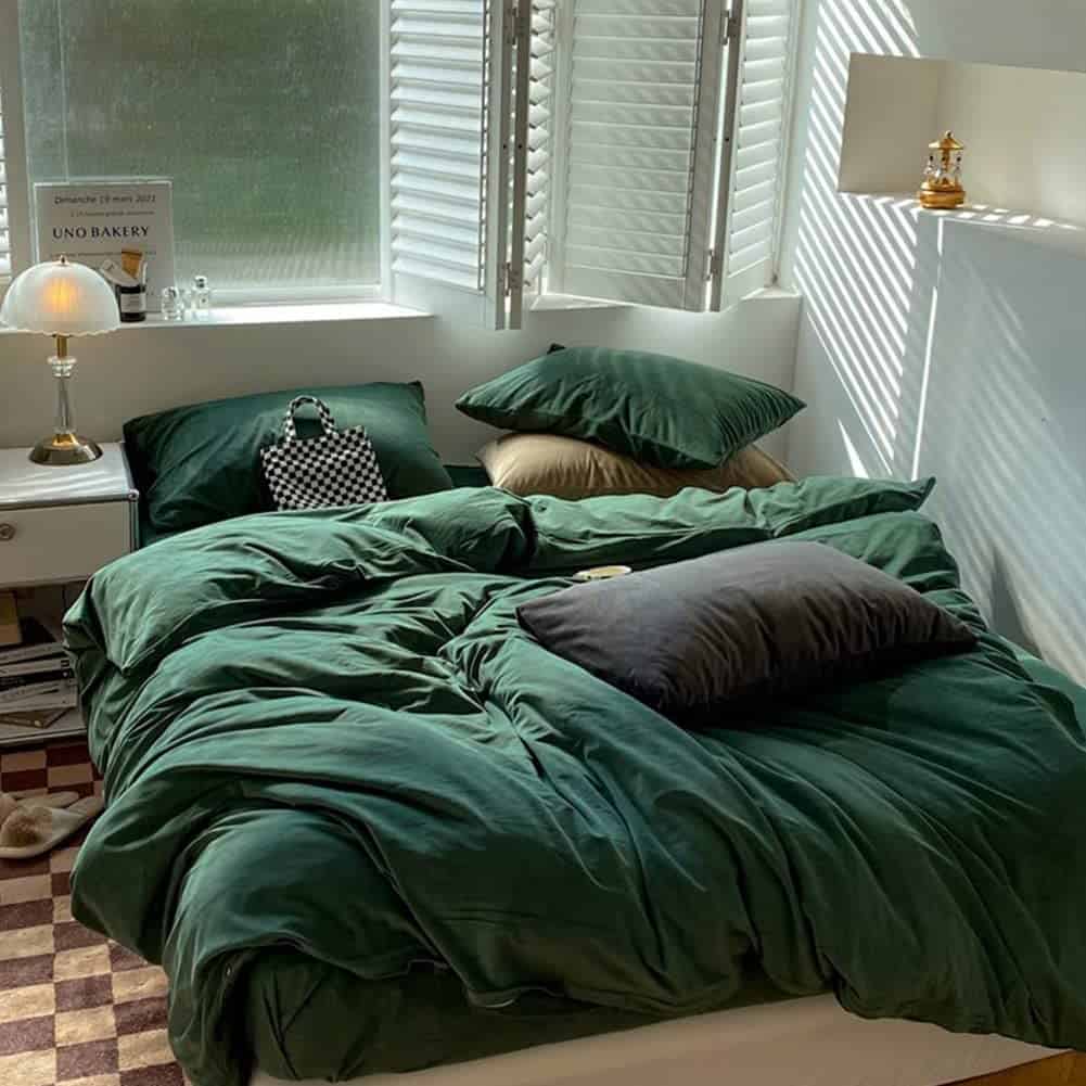 Juego de Funda de Edredón de Terciopelo Verde Oscuro - Imagen 7
