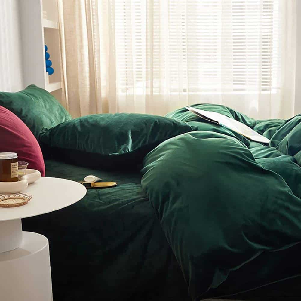 Juego de Funda de Edredón de Terciopelo Verde Oscuro - Imagen 4