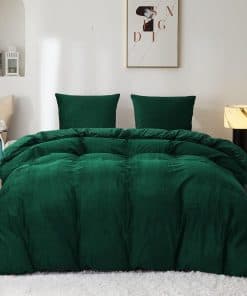 Juego de Funda de Edredón de Terciopelo Verde Oscuro