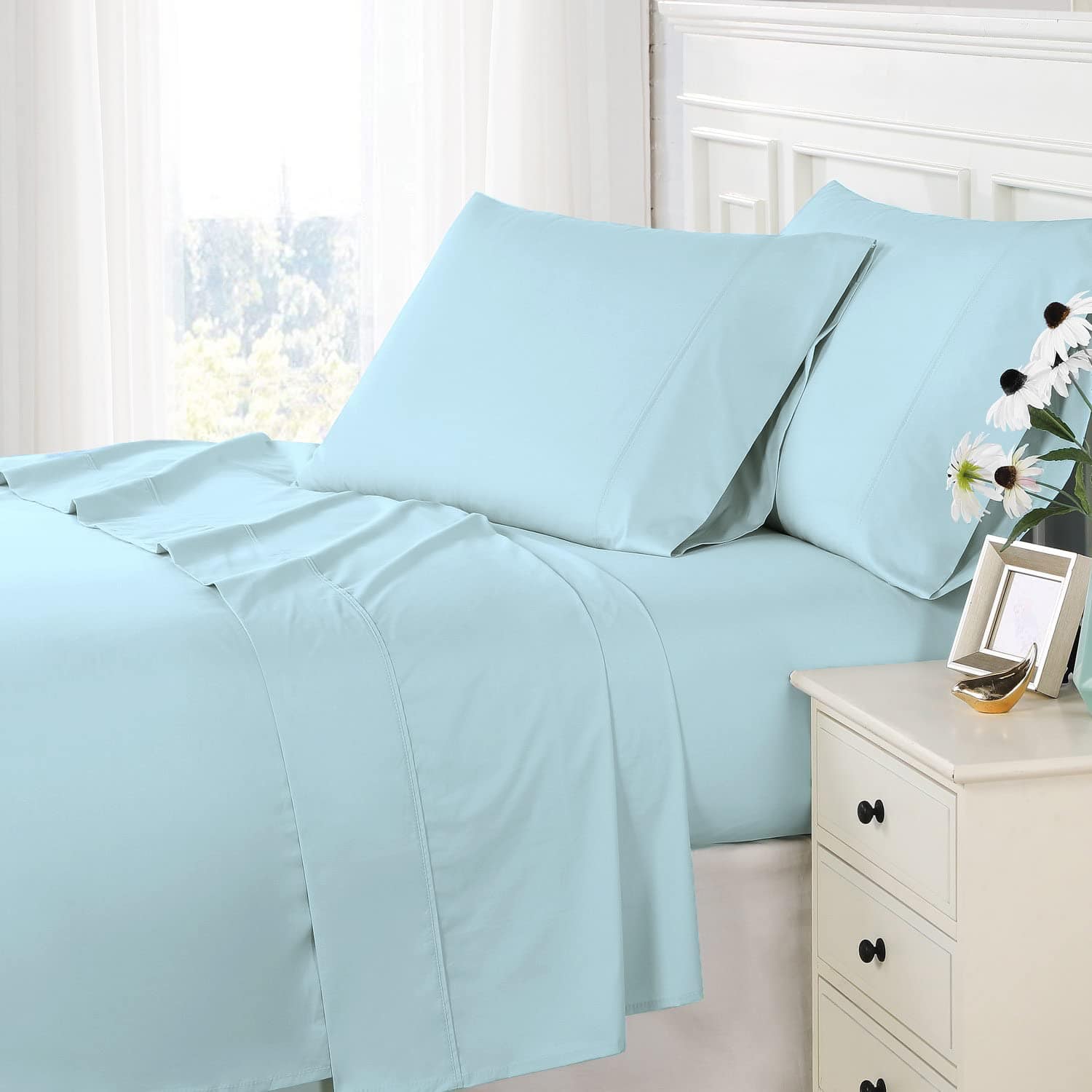 Juego de Sábanas de Algodón Puro Pizuna -Baby Blue