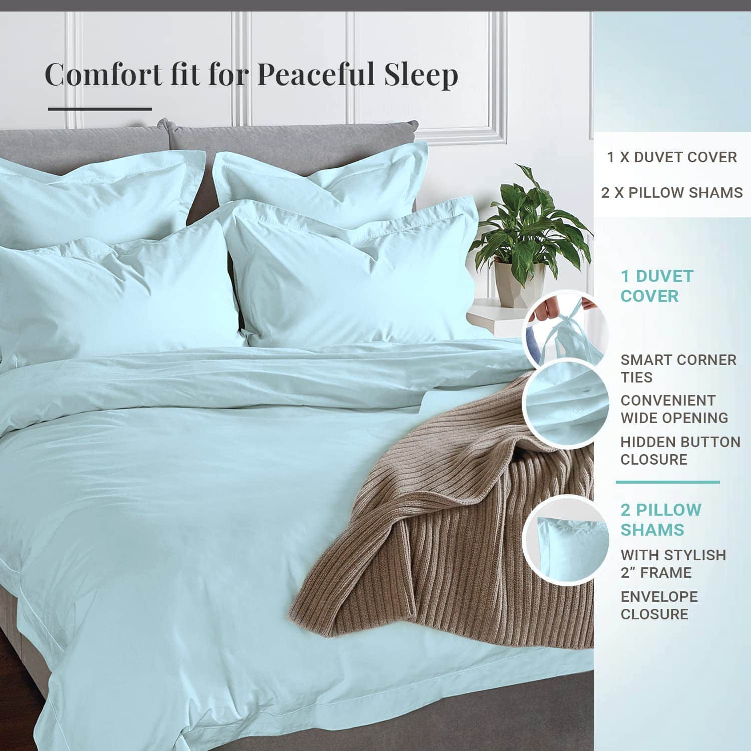 Juego de Funda de Edredón King Pizuna Pure 100% Algodón, - Imagen 4