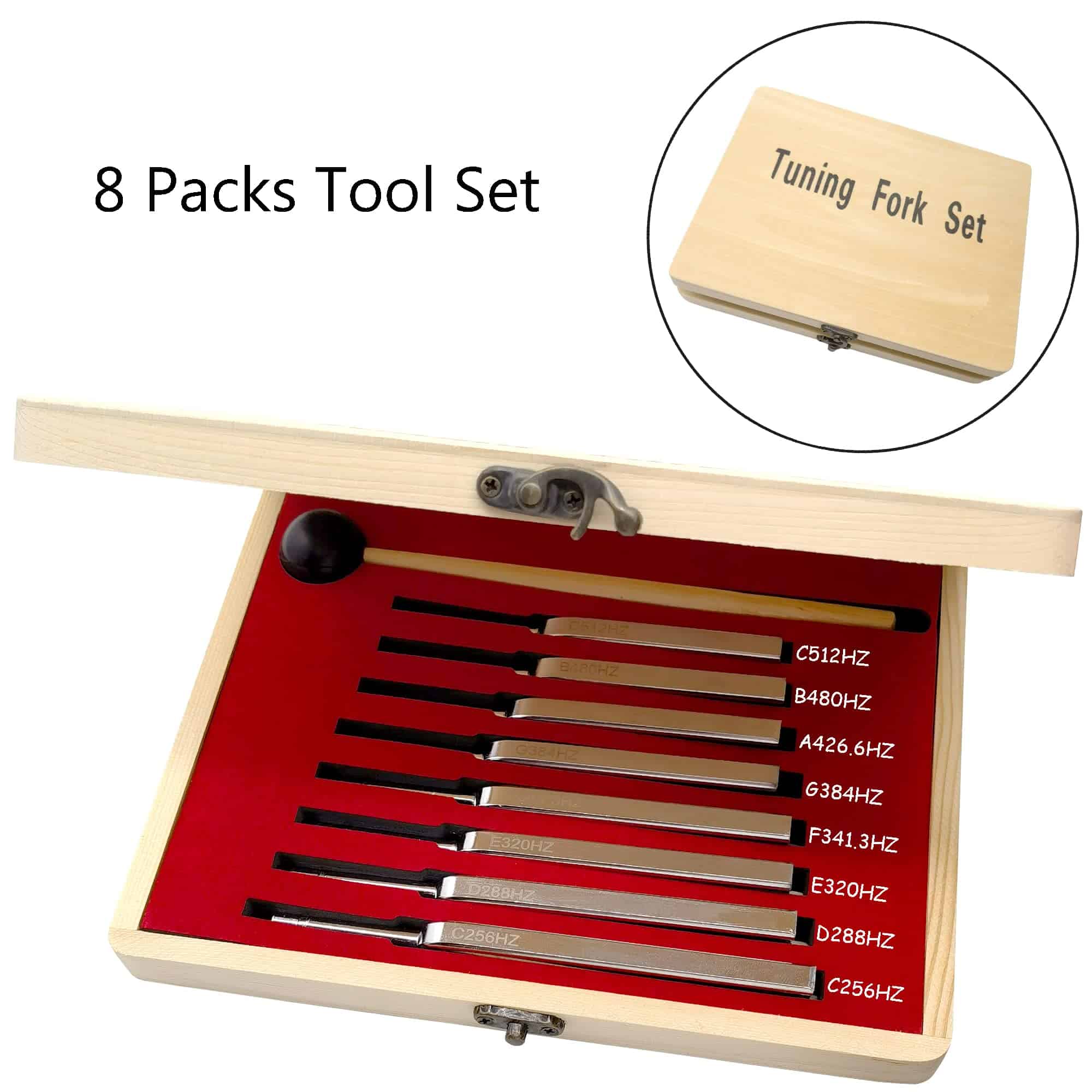 Juego de 8 tenedores de afinación con martillos de golpe - - Imagen 3