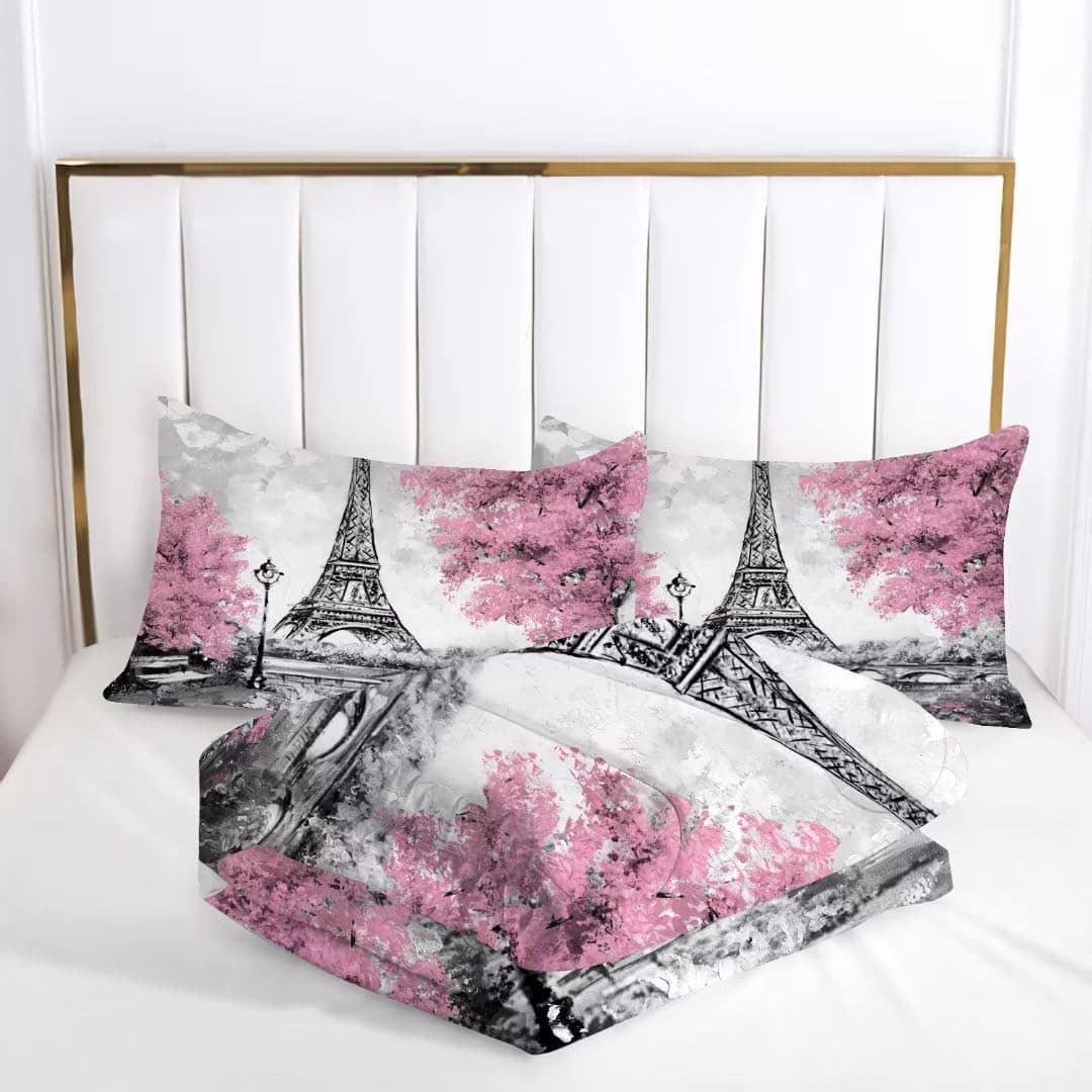 Juego de Colcha de Confort KXRY Paris Rosa Tamaño Completo - Imagen 7