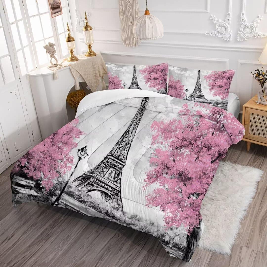 Juego de Colcha de Confort KXRY Paris Rosa Tamaño Completo - Imagen 4