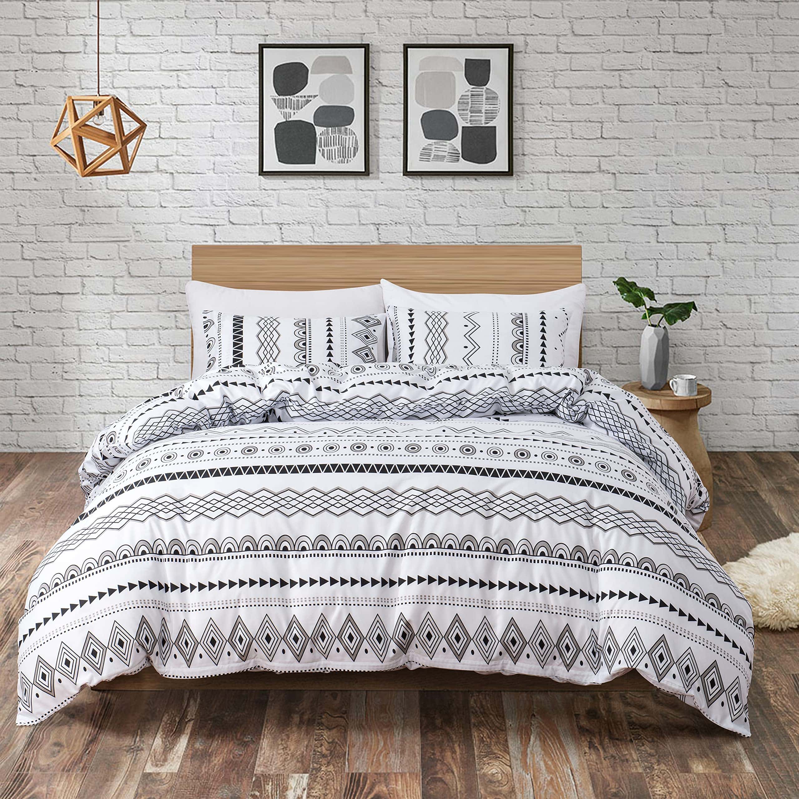 Juego de Funda Nórdica Boho Azteca Twin Blanco con Rayas