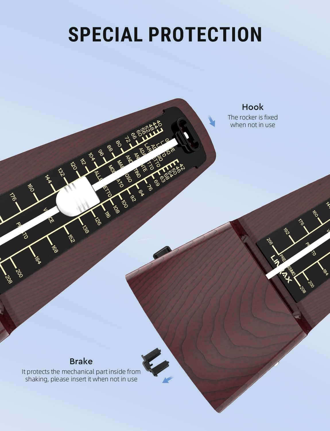 Linrax M2 Metrónomo Mecánico para Piano Guitarra Bajo - Imagen 5